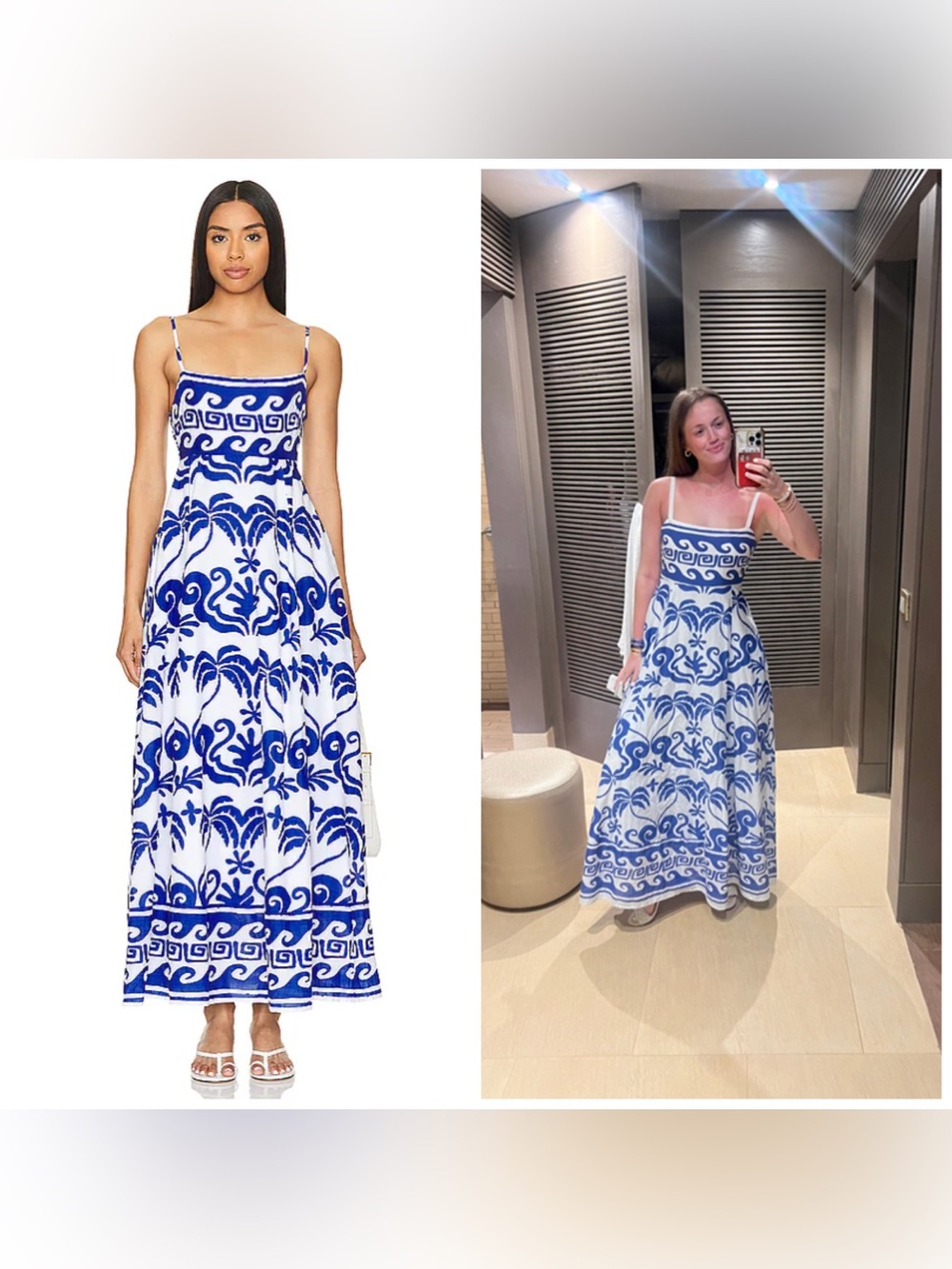 Beach Riot Rianne Printed Maxi Dress Blue White Small